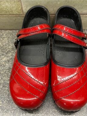 Sanita Red Mary Jane Clogs with Double Strap Platform Wedge Heel Shoes